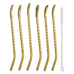 Набір багаторазових ложок-трубочок 6 шт для напоїв 19.5 см зі щіткою для миття з нержавіючої сталі Бронзовий HP-20-55