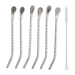 Набір багаторазових ложок-трубочок 6 шт для напоїв 19.5 см зі щіткою для миття з нержавіючої сталі Сірий HP-20-54