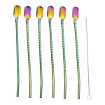 Набір багаторазових ложок-трубочок 6 шт для напоїв 22 см зі щіткою для миття з нержавіючої сталі Хамелеон HP-20-21