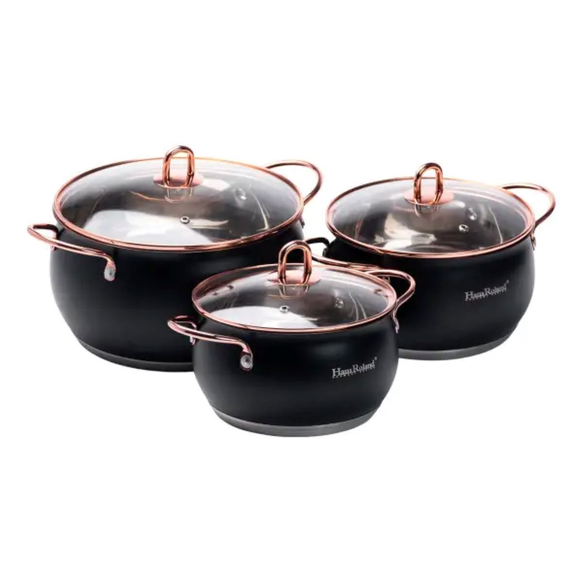 1-61 Набір каструль із нержавіючої сталі 2,6 л - 3,6 л - 6,1 л зі скляними кришками HP33525B - Зображення 1