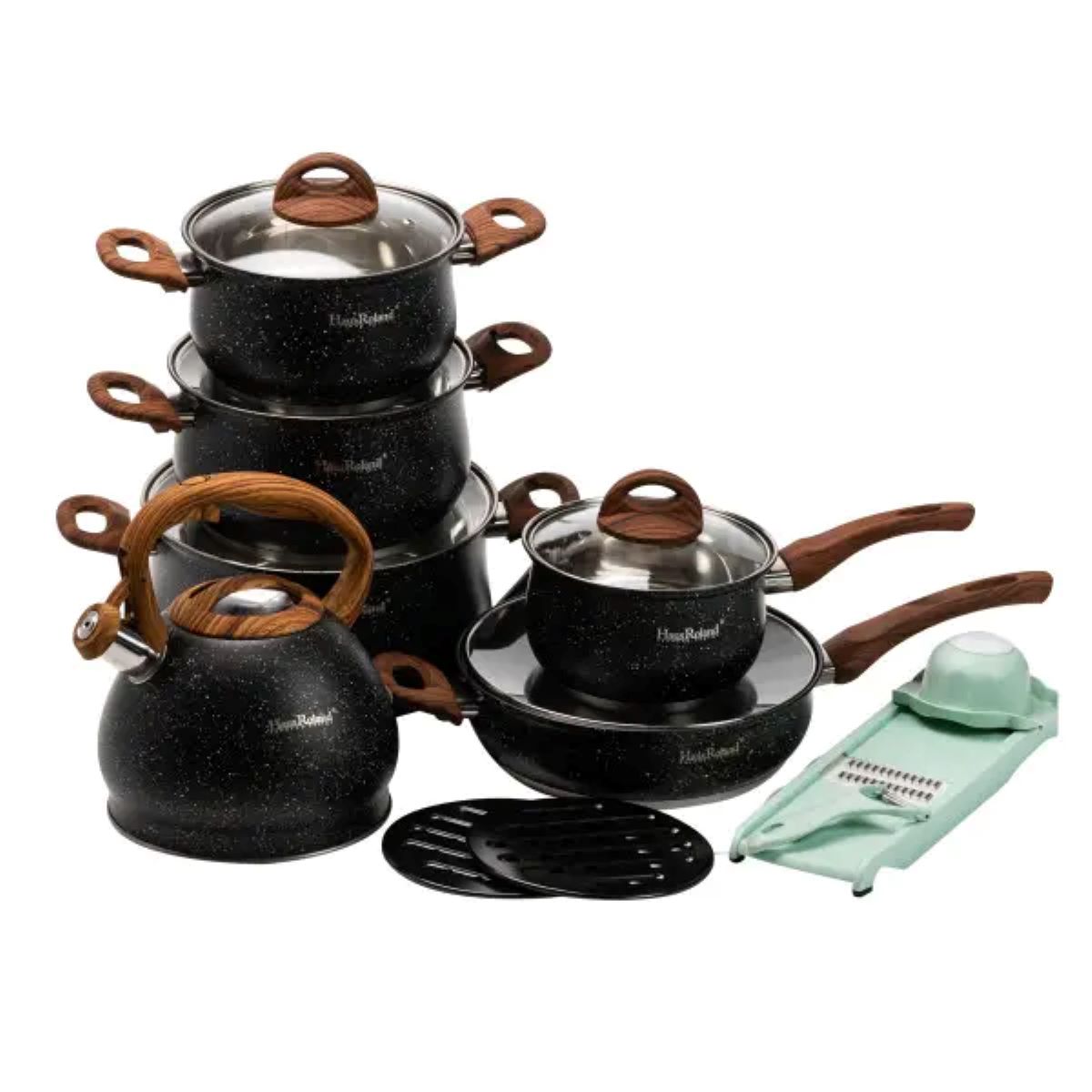 1-63 Набір посуду для приготування із нержавіючої сталі 10 предметів чорний HP33530B - Зображення 1