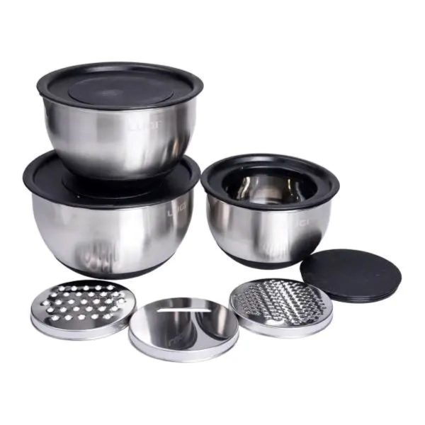 Набір мисок з нержавіючої сталі з кришками і терками салатники з нержавійки 3 штуки 2.5 л/2 л/1.5 л LG-02/3PCS
