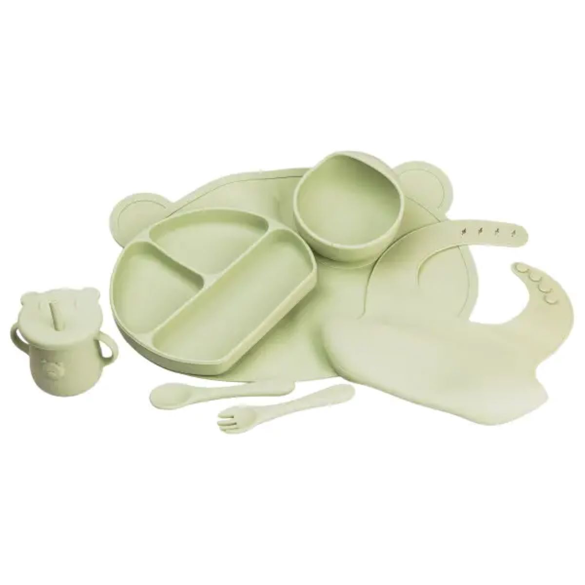 1-78 Дитячий набір силіконового посуду 7 предметів Зелений HP34546G - Зображення 1