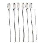 Набір багаторазових ложок-трубочок 6 шт для напоїв 22 см зі щіткою для миття з нержавіючої сталі Сірий HP-20-19