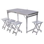 Розкладний стіл + 4 стільці кемпінговий набір для пікніка, риболовлі, відпочинку, туризму Сірий JY-12061G