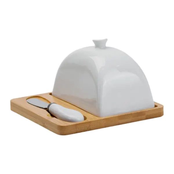 Маслянка порцелянова 15×15×9 см з ножем на підставці HP1255