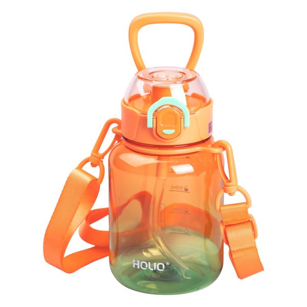 Пляшка для води багаторазова 700 мл пляшечка з трубочкою для спорту та школи 16.5 см Помаранчева HP-14-32O