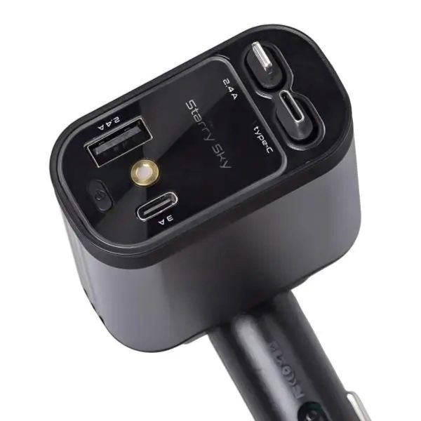 Автомобільний зарядний пристрій LED-проекція, зі швидкою зарядкою і висувними кабелями Apple Lightning/USB-С HP-B1