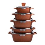 Набір з 5 алюмінієвих квадратних каструль з товстим дном MGC + лопатка, ополоник, рукавички та фартух HP-4-468 - Зображення 2