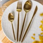Набір столових приборів 24 предмети столовий набір на 6 персон Золотистий HP-20-17 - Зображення 2