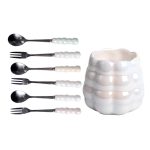 Набір десертних виделок і ложок на 3 персони з підставкою з порцелянау 7 предметів Перламутровий HP-20-62