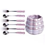 Набір десертних виделок і ложок на 3 персони з підставкою з порцелянау 7 предметів Фіолетовий HP-20-59