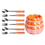 Набір десертних виделок і ложок на 3 персони з підставкою з порцелянау 7 предметів Помаранчевий HP-20-60