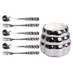 Набір десертних виделок і ложок на 3 персони з підставкою з порцелянау 7 предметів Сірий HP-20-61