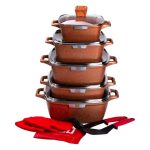 Набір з 5 алюмінієвих квадратних каструль з товстим дном MGC + лопатка, ополоник, рукавички та фартух HP-4-468 - Зображення 3