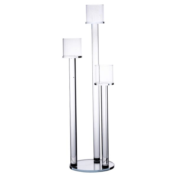 Підсвічник скляний на 3 свічки 16×57 см підсвічник декоративний прозорий на ніжці HP-4-15