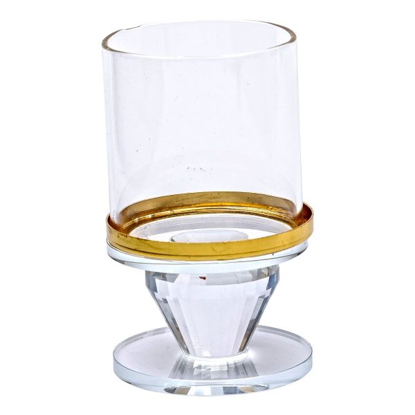 Скляний підсвічник на ніжці з золотим обрамленням 10 см декоративний прозорий HP-4-32S
