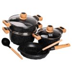 Набір посуду, 3 каструлі, з товстодонною алюмінієвою лопаткою та ополоником MGC, чорний HP-4-401B - Зображення 2