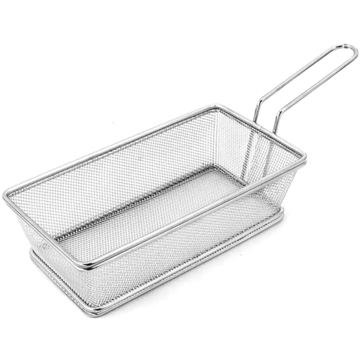 6510485128_w640_h640_6510485128 Кошик сервірувальний 21×11,5×5,5 см для подачі картоплі фрі та снеків з ручкою Срібляста HP-19-11 - Зображення 1