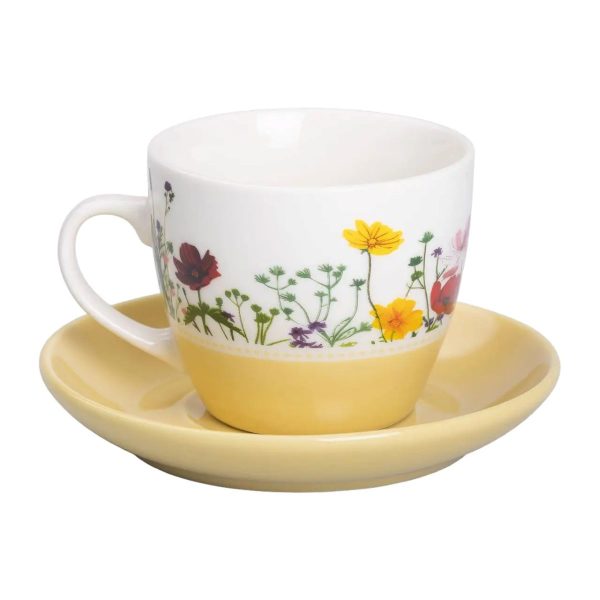 Порцелянова чашка з блюдцем 250 мл з квітковим принтом, жовта RX-N24723Y