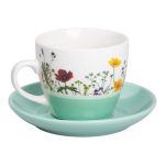 порцелянова чашка з блюдцем 250 мл з квітами Зелена RX-N24723GR