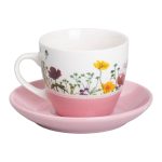 порцелянова чашка з блюдцем 250 мл з квітами Рожева RX-N24723P