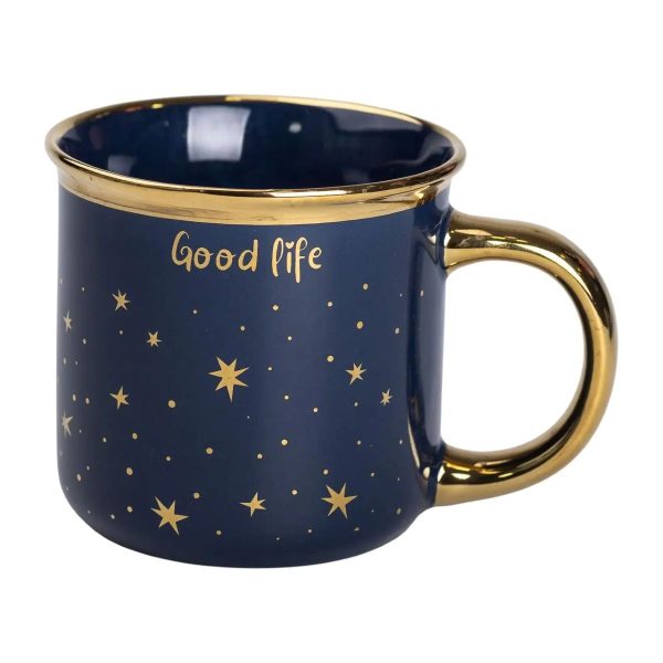 Чашка порцелянова із золотим обідком та позолоченою ручкою 320 (мл) Good life Синя RX-N231506BL