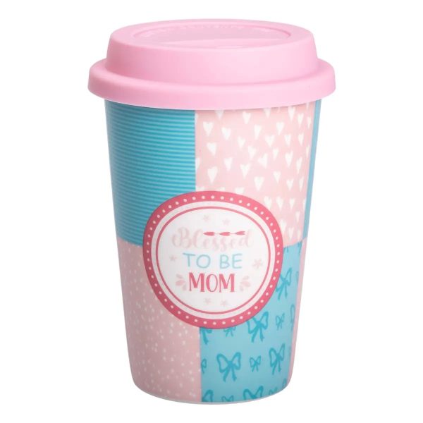 Порцеляновий стакан 420 мл з силіконовою кришкою Blessed to be mom RX-N240288BM
