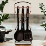 Набір кухонного приладдя на підставці 6 штук кухонні аксесуари Чорний під мармур YRUR5 - Зображення 2