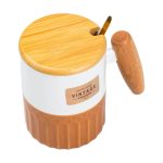 Чашка порцелянова з бамбуковою кришкою та ручкою 400 мл Коричнева HP7204BR - Зображення 4