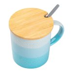 Чашка з бамбуковою кришкою та ложкою порцелянова 350 мл Блакитний HP7201LB - Зображення 4