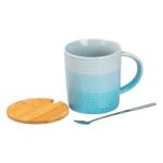 Чашка з бамбуковою кришкою та ложкою порцелянова 350 мл Блакитний HP7201LB - Зображення 3