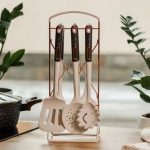 Набір кухонного приладдя на підставці 6 штук кухонні аксесуари Бежевий із чорною ручкою YRUR4 - Зображення 3