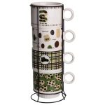 Набір чашок для чаю та кави на металевій підставці Lucky 4 (шт) по 300 (мл) подарунковий набір порцелянових чашок FM-16