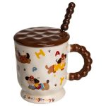 Новорічна порцелянова чашка "Весела Такса" з кришкою та ложкою 400 мл, Святкова кружка чашка для дітей на подарунок FM-17B