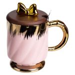 Новорічна порцелянова чашка «Золотий Вихор» 450 мл з кришкою і ложкою Yiwu FM-23B