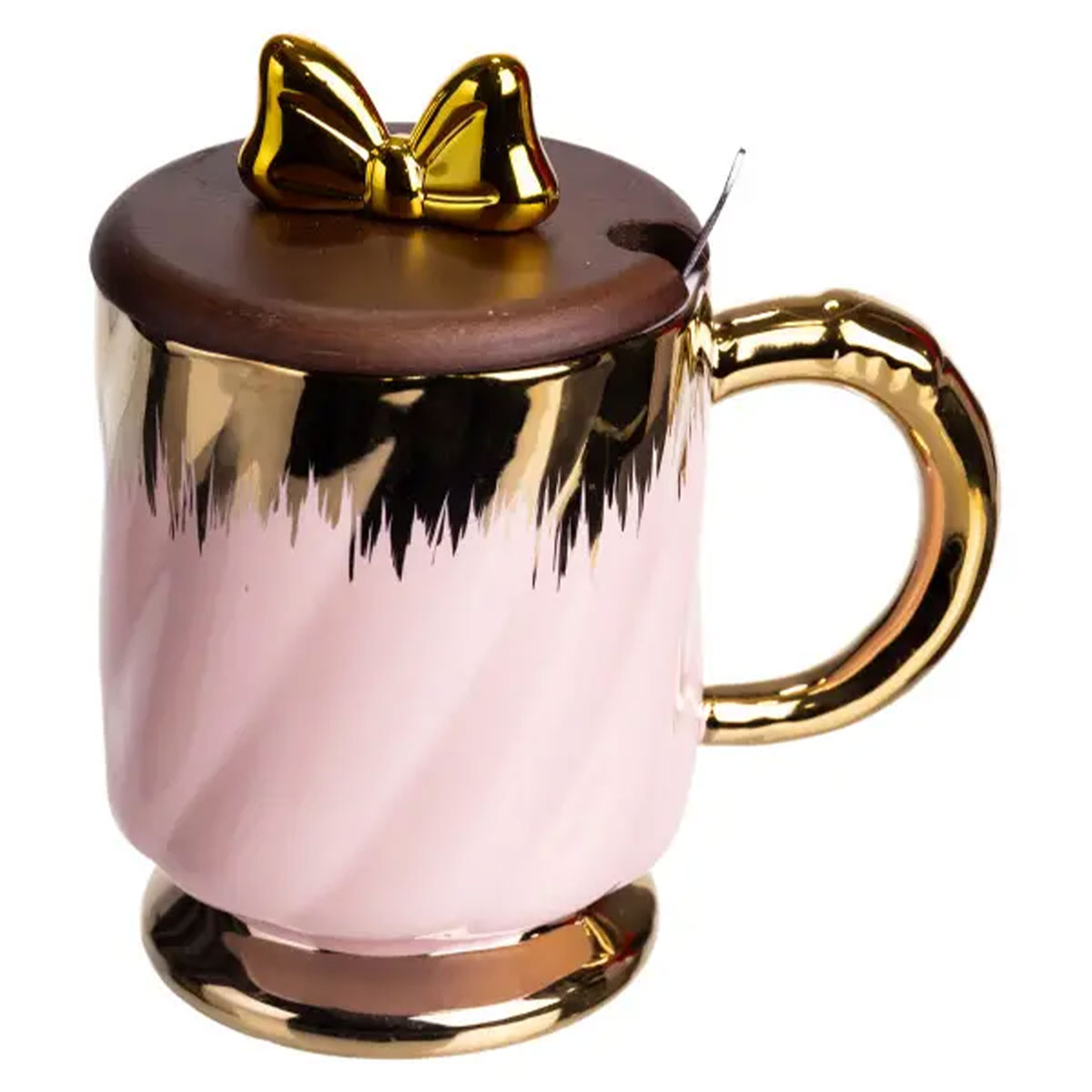 FM-23B-1 Новорічна порцелянова чашка «Золотий Вихор» 450 мл з кришкою і ложкою Yiwu FM-23B - Зображення 1