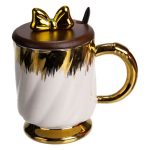 Новорічна порцелянова чашка «Золотий Вихор» 450 мл з кришкою і ложкою Yiwu FM-23D