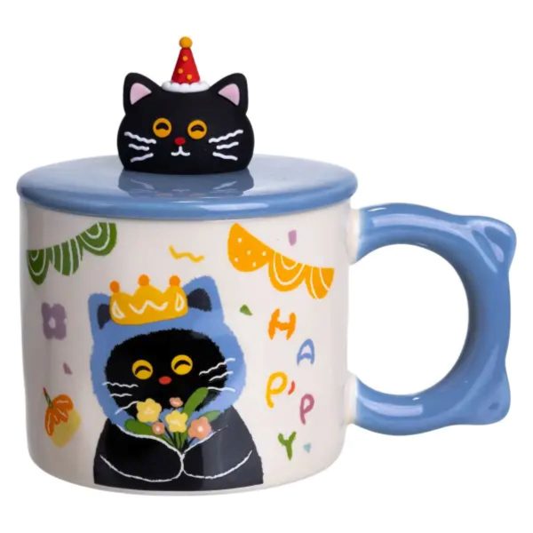 Порцелянова чашка з кришкою Kitten's Birthday 400 мл – подарункова кружка для дітей, Синій FM-24A