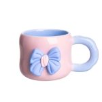 Кубок порцелянова з магнітом Бант 400 (мл) подарункова кружка прикольна чашка для дітей на подарунок Рожевий з блакитним FM-52C