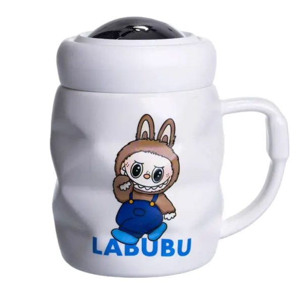 Чашка порцелянова з кришкою Labubu 400 мл Білий з синім FM-54A
