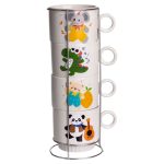 Набір порцелянових чашок для дітей на металевій підставці Animals 4 (шт) по 300 (мл) подарунковий набір чашок FM-8