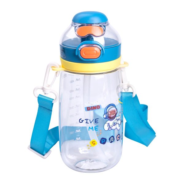Пляшка для води дитяча 550 мл з ремінцем і трубочкою для спорту та школи 20 см Синя HP-14-45BL