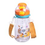 Пляшка для води дитяча 550 мл з ремінцем і трубочкою для спорту та школи 20 см Помаранчева HP-14-45O