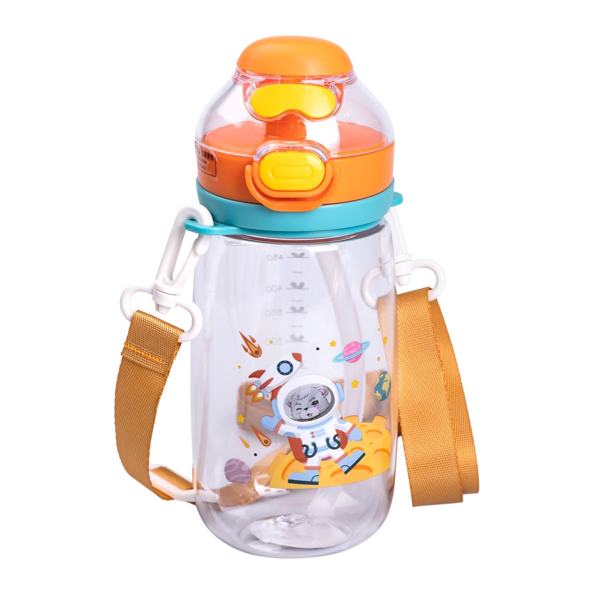 HP-14-45O2028729-1 Пляшка для води дитяча 550 мл з ремінцем і трубочкою для спорту та школи 20 см Помаранчева HP-14-45O - Зображення 1