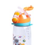 Пляшка для води дитяча 550 мл з ремінцем і трубочкою для спорту та школи 20 см Помаранчева HP-14-45O - Зображення 4