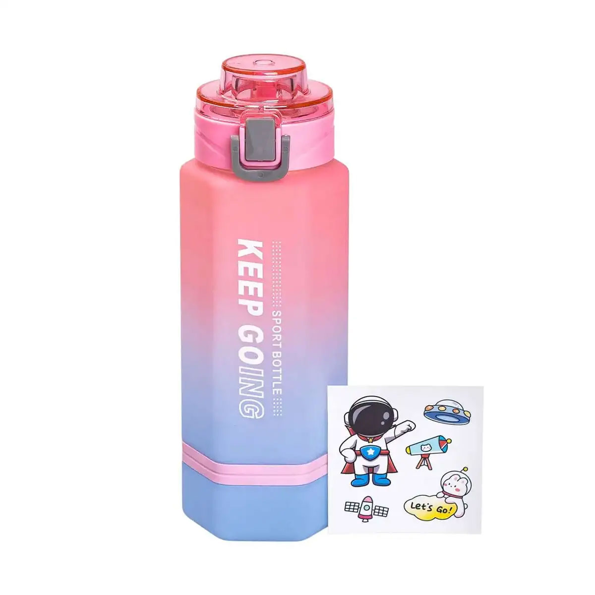 HP-14-47P-2 Пляшка для води Keep Going 650 мл з наклейками рожева HP-14-47P - Зображення 1