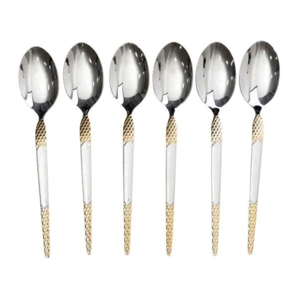 Набір столових ложок 6 штук з нержавіючої сталі ложки столові 21 см Срібло з золотом HP-20-37