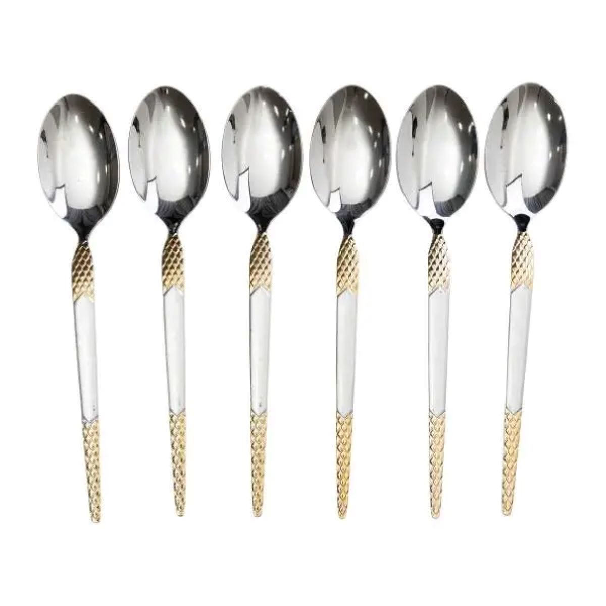 HP-20-37_1-1 Набір столових ложок 6 штук з нержавіючої сталі ложки столові 21 см Срібло з золотом HP-20-37 - Зображення 1