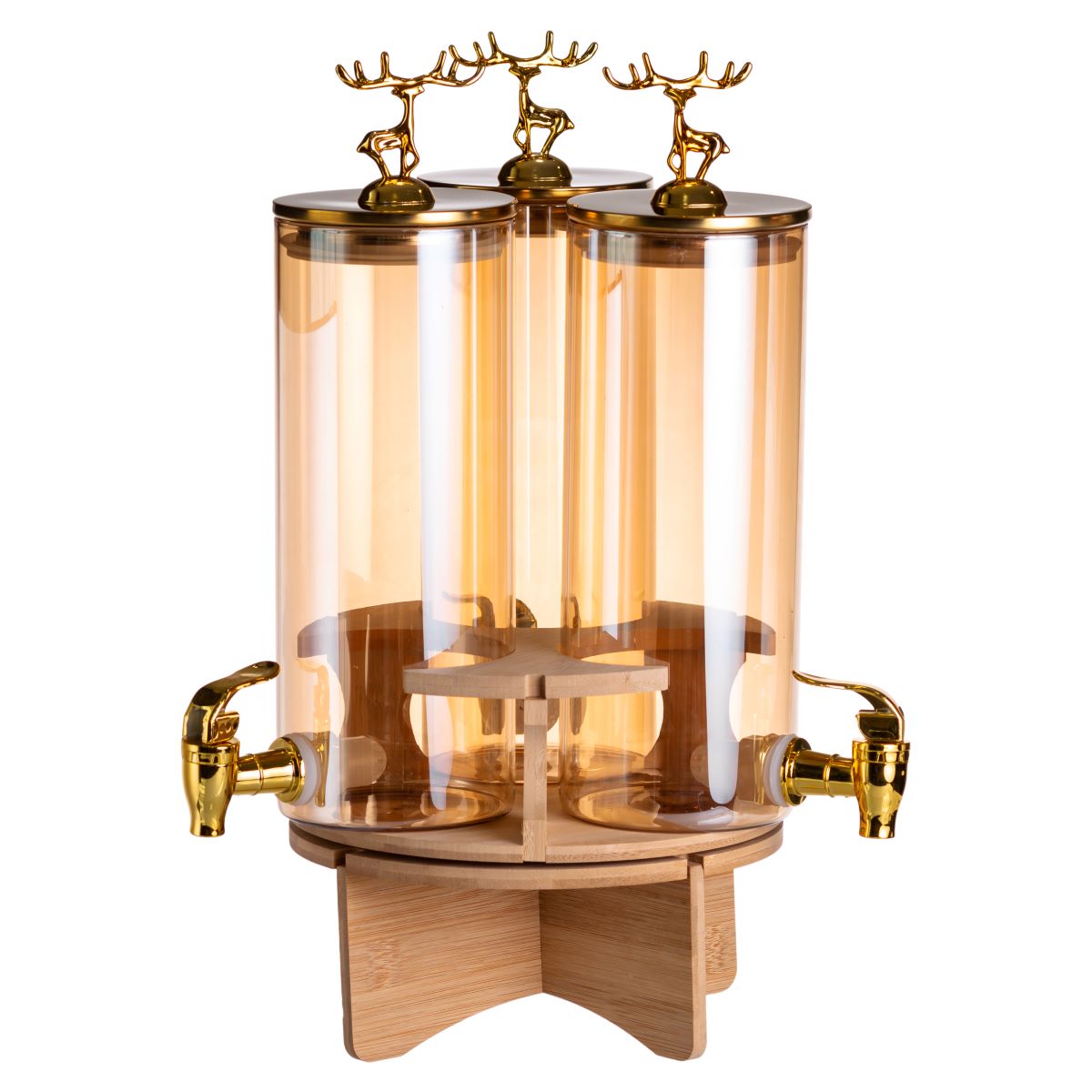 HP-34-28_4 Лимонадниця скляна 3в1 на підставці із золотими кранами 5.5 л HP-34-28 - Зображення 1